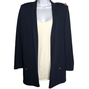 St. John Santana Knit Open Front Blazer Cardigan in Navy Blue